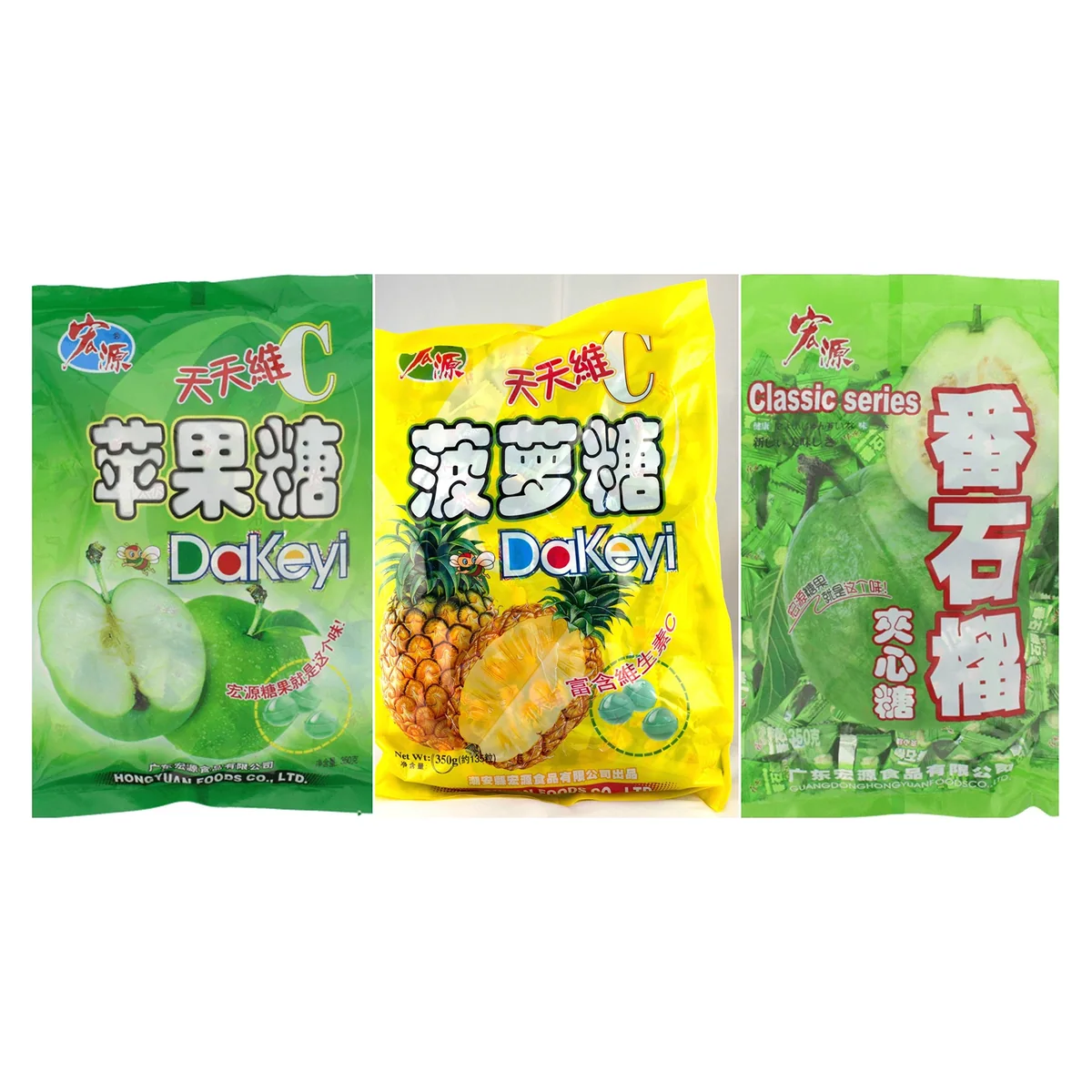 Hongyuan Fruit Candy Trio: Pineapple, Guava & Green Apple